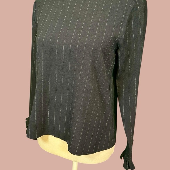 Ganni ‘Clark’ Pinstripe Ruffle Cuff Top in Navy Blue & White Size 34 = US Sz XS - Picture 15 of 16